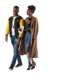 cut out black man and woman walking arm in arm