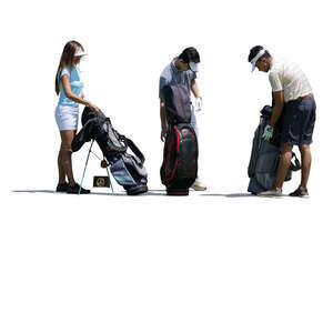 three cut out people preparing to play golf