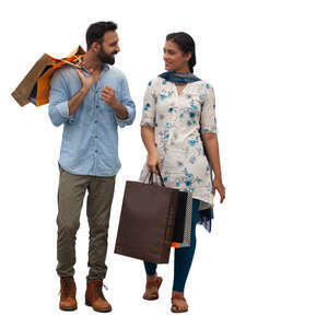 cut out indian man and woman with shopping bags walking