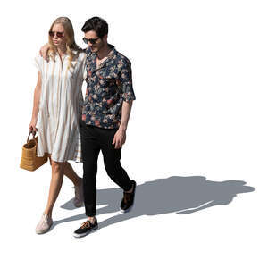 cut out couple walking in summer seen from above