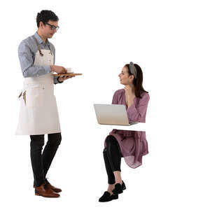 cut out waiter bringing coffee to a woman sitting at a table