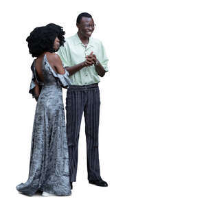cut out man and woman standing and talking cheerfully