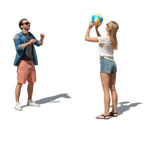 cut out man and woman playing volleyball casually