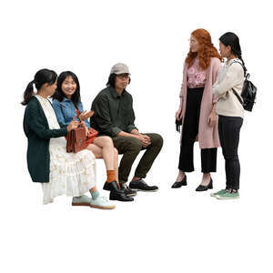cut out multinational group of young people sitting and standing