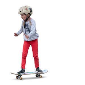 cut out little girl with a helmet riding a skateboard