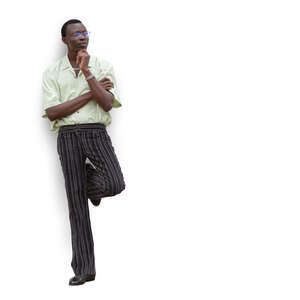 cut out man leaning against the wall and thinking