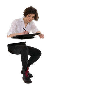 cut out woman drawing on a digital board