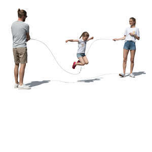 cut out family playing jump rope