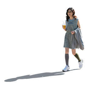 cut out young backlit asian woman walking
