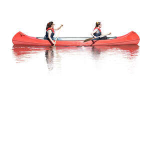 two cut out women riding a canoe