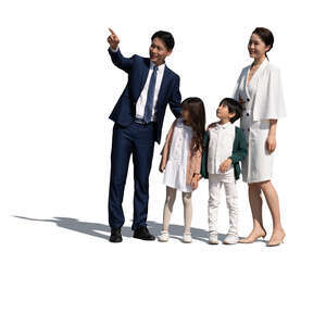 cut out asian family standing and looking at smth