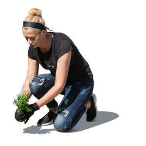 cut out woman planting flowers in the garden