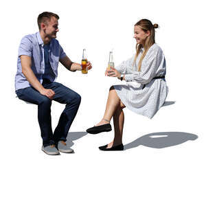 cut out man and woman sitting and drinking refreshing drinks