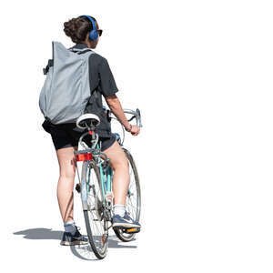 cut out woman riding a bike stopping for a while