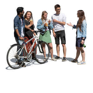 cut out group of five friends standing and talking