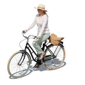 cut out top view of an elderly woman riding a bike