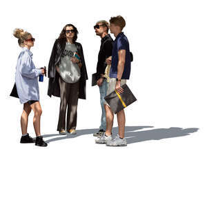 cut out group of four people standing in a tree shadow