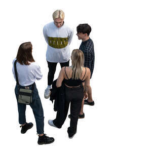 cut out top view of a group of four people standing and talking