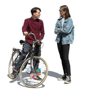 cut out man with a bike standing and talking to his friend