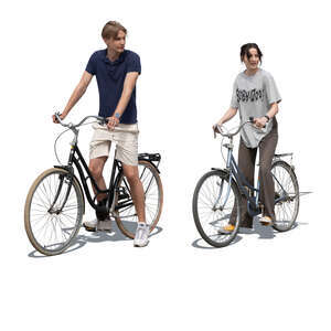 cut out man and woman riding bikes stopping to look at smth