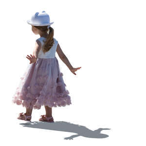 cut out little backlit girl in  pink summer dress walking