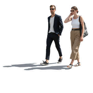 cut out backlit man and woman walking together