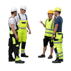 cut out group of construction workers standing and discussing