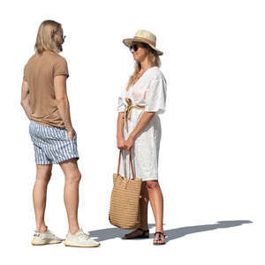 cut out man and woman going to the beach standing and talking