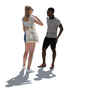 cut out backlit man and woman standing and talking
