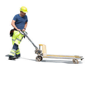 cut out construction worker pulling a forklift