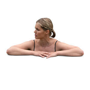 cut out woman standing in the pool and leaning on the edge