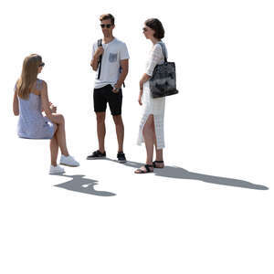 cut out woman sitting and talking to two friends
