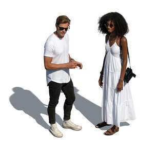 cut out top view of man and woman in white summer clothes standing