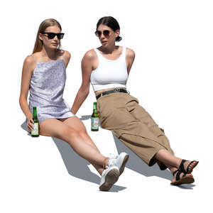 two cut out women sitting and talking