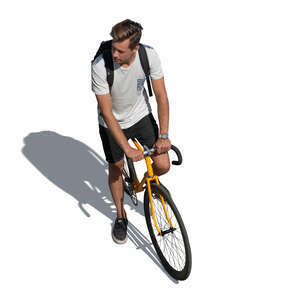 cut out man with a yellow bike seen from above