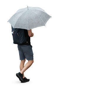 cut out man with a checkered umbrella walking in the summer rain