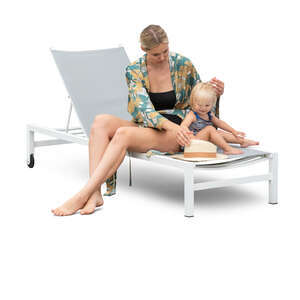 cut out woman playing with her baby daughter on a beach chair