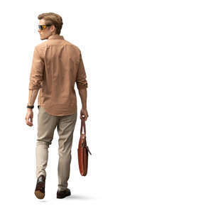 cut out young elegant man walking and looking back over his shoulder