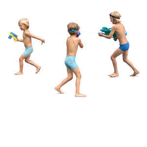 cut out three boys having a water fight