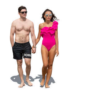 cut out couple in bathing suits walking hand in hand