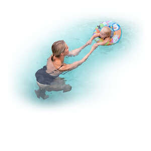 cut out mother and baby swimming in the pool