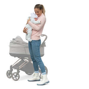 cut out woman standing and holding a little baby
