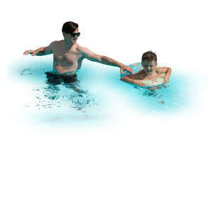 cut out father and son swimming in the pool