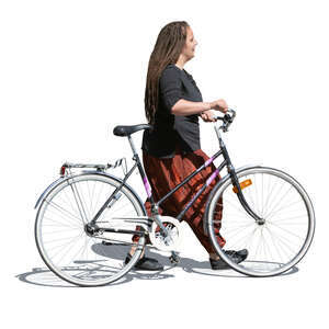 cut out woman with a bicycle walking
