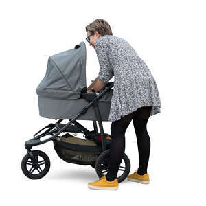 cut out woman picking up a baby from a carriage