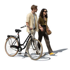 cut out couple with a bike walking hand in hand