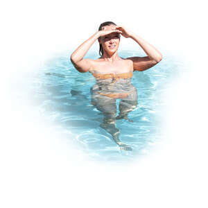 cut out woman standing in a pool
