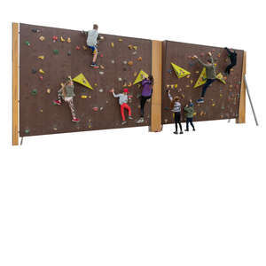 cut out group of kids and adults climbing on a climbing wall