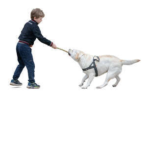 cut out boy playing with a dog