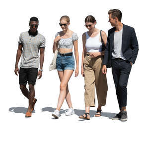 cut out group of four friends walking